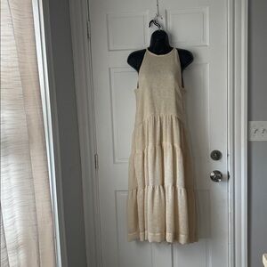 Chic Anthropologie “BlueTassel” Beige Backless Halter Dress